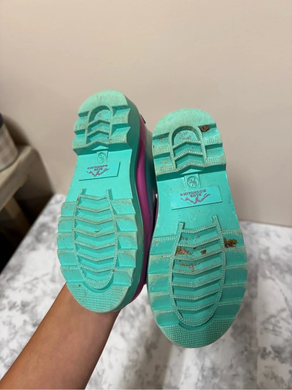 Kids Teal Unicorn Rain Boots with Pink Trim